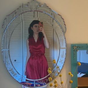 Red Satin 90s Vintage Fit And Flare Dress